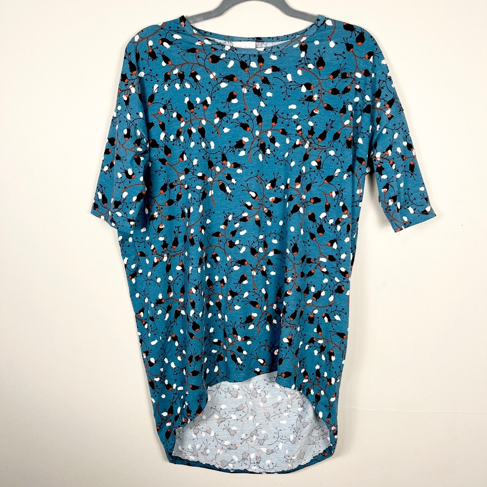 Blue floral pattern high low knit dress from LulaRoe
